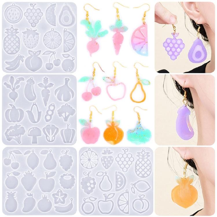 Silicone Earring Molds Resin Drop Jewelry Moulds Fruit/Vegetable Series Jewelry Making Molds for Kids and Teens Crafting