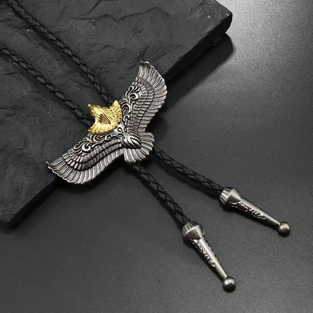European-American Retro Stone Bolo Tie - Men s Punk Style with Woven Cord  Personalized Pendant