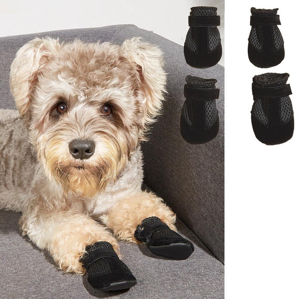 Hundeschuhe Mesh Atmungsaktiv Weiche Sohle Schuhe Für Hunde Bichon Teddy Haustierschuhe Hundestiefel (Packung mit 4)