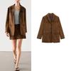 Spring New Women Loose Fashionable Retro Brown High-Grade Suede Texture Blazers 4717827