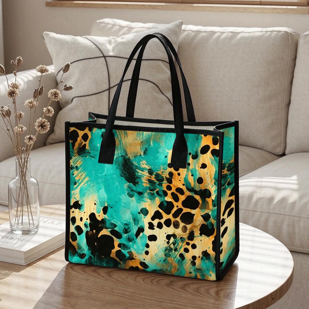 Leopard Print Teal Tote Fashion Casual Bag for Daily Shopping Handbag