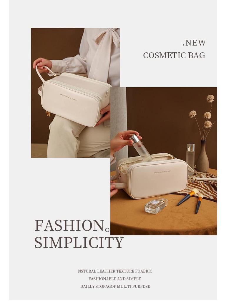Double-Layer PU Travel Cosmetic Bag with Large Capacity