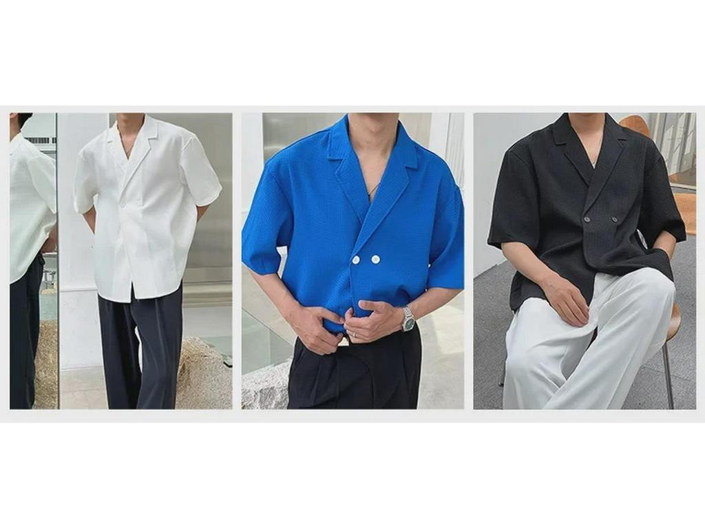 Men's Stylish V-Neck Waffle Collar Shirt - Short Sleeved & Loose Fit