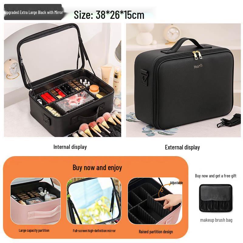 LED Mirror Makeup Bag: Spacious Handbag for Skincare & Cosmetics Storage