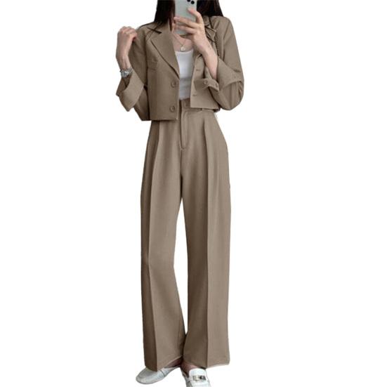 Business Casual Outfits für Damen Cropped Blazer Jacken Weitbeinige Hosen Anzug Set Herbst 2-teiliges Arbeitsbüro-Set