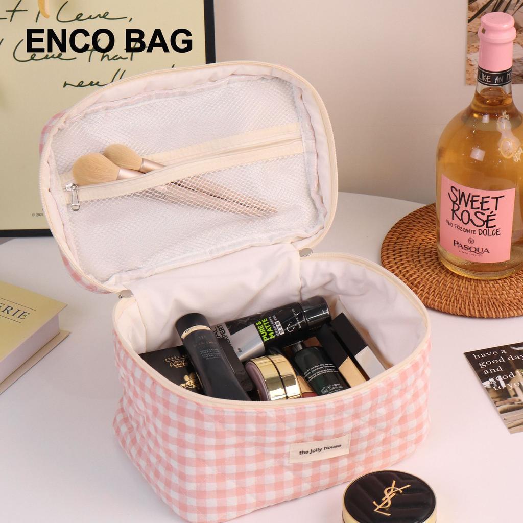 Small Fresh Plaid Cosmetic Bag, Large Capacity, High-end Multi-functional Toilet Bag, Bucket Bag, Cosmetic Storage Bag.