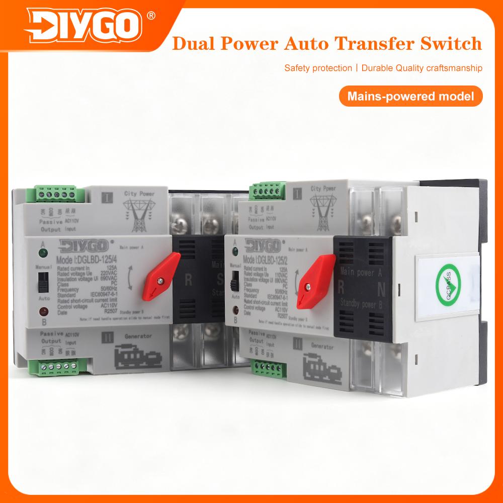 DIY GO 2/4P Mini Din Rail Dual Power Automatic Transfer Switch Uninterrupted Power ATS Electrical Selector Switch for Generator