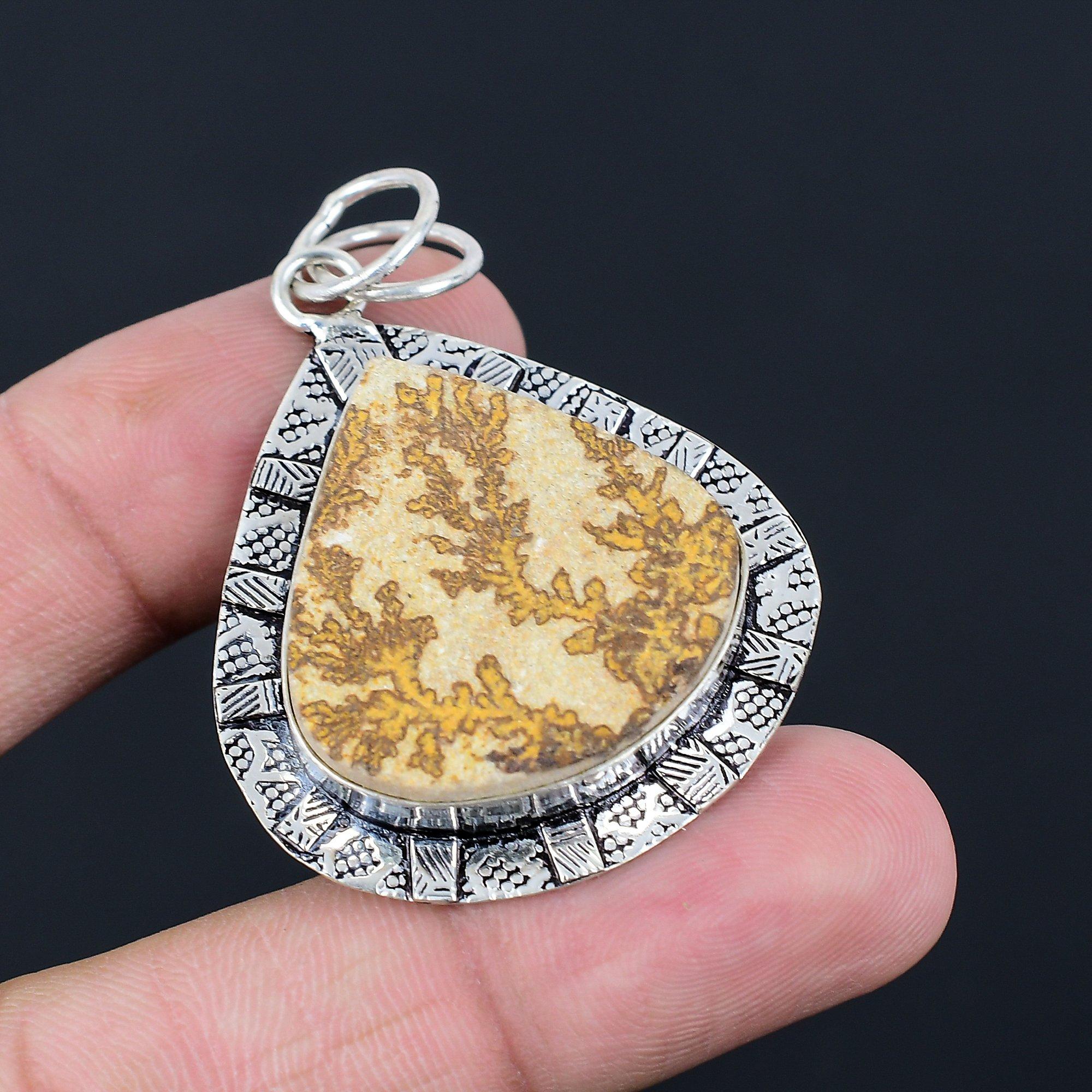 Pear Natural Psilomelane Dendrite Sister Birthday Pendant 925 Sterling Silver