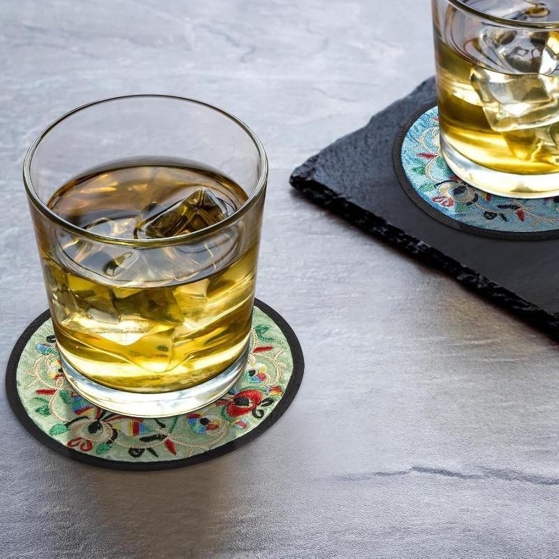 Floral Cloth Coasters for Decoration,13cm Fabric Embroidered Round Coaster Art Souvenirs Gifts Vintage Ethnic Teacup Mat Home Ornament,1pc