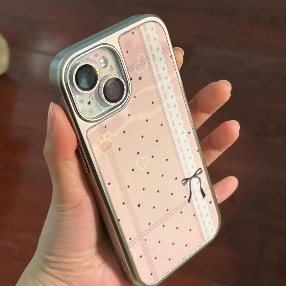 

Korean Ins Girl Heart Powder Wave Point Phone Case for iPhone 17 16e 16 15 14 13 12 11 Pro Max X XR Air Plus Luxury Clear Soft iPhone 17 Air