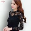 Lace Tops for Women Long Sleeve Fall Winter High Neck Mesh Blouse Slim Fit Hollow Out Casual Shirt