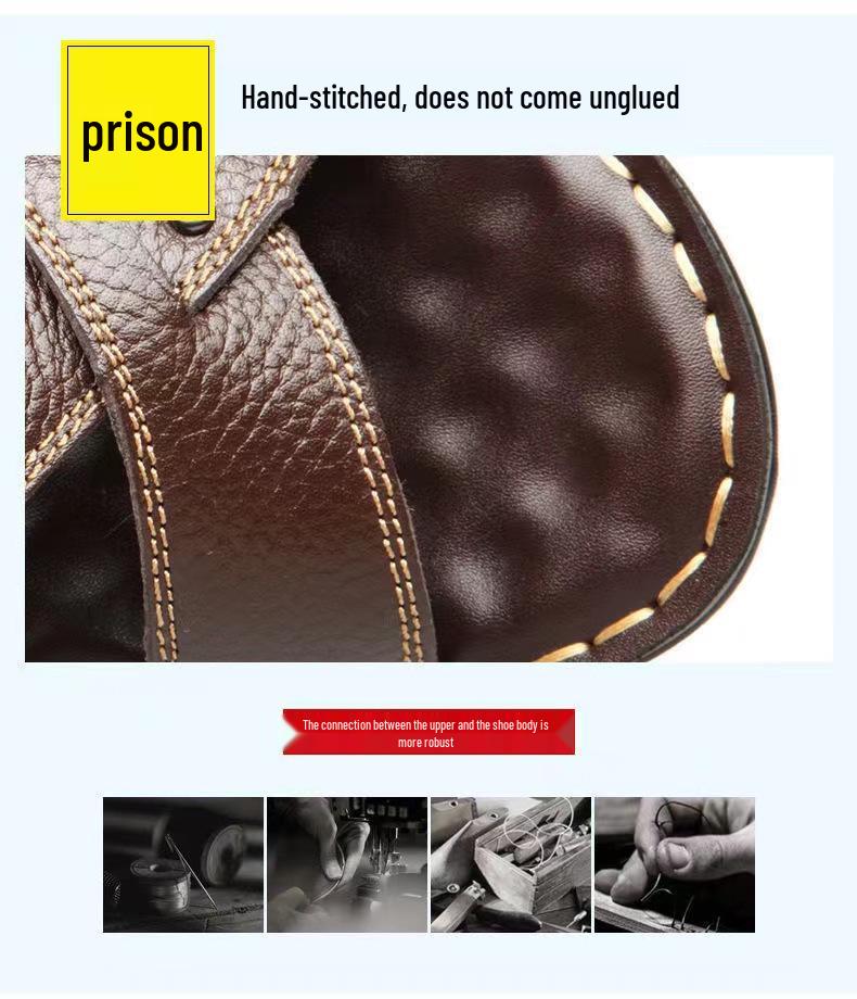 Men's Genuine Leather Casual Sandals - Versatile, Non-Slip, Perforated with Thick Sole for Outdoor & Beach Use