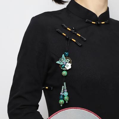 Butterfly Dance Qihua Retro Chinese Cheongsam Press Pendant Glazed Tassel Pendant Original Hanfu Chinese Accessories Women