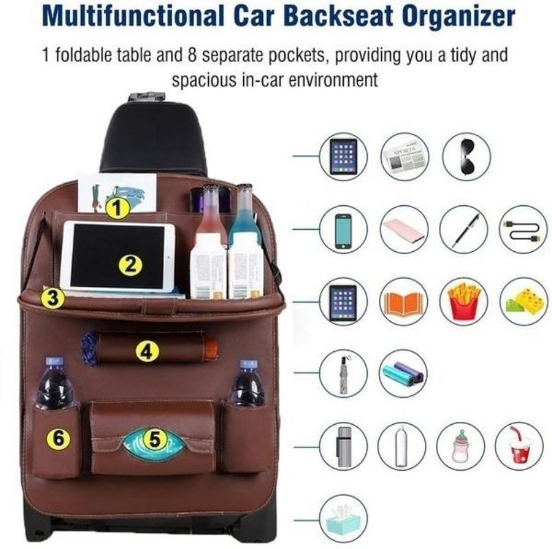 Multi-pocket Car Seat Back Hanging Organizer Bag Universal Auto PU Leather Storage Holder Bag Foldable Shelf