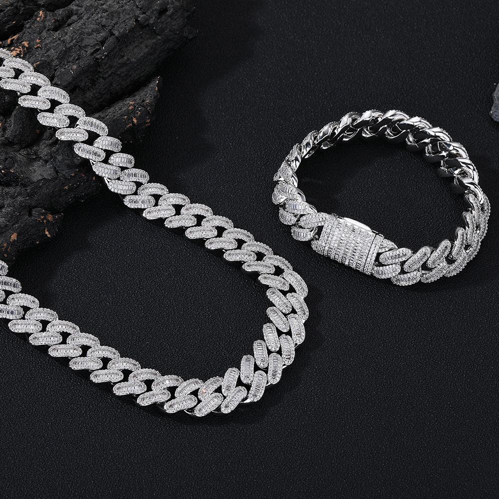 Hip-hop necklace 11mmT square mixed zircon Cuban bracelet tide brand personalized hiphop hip-hop jewelry accessories
