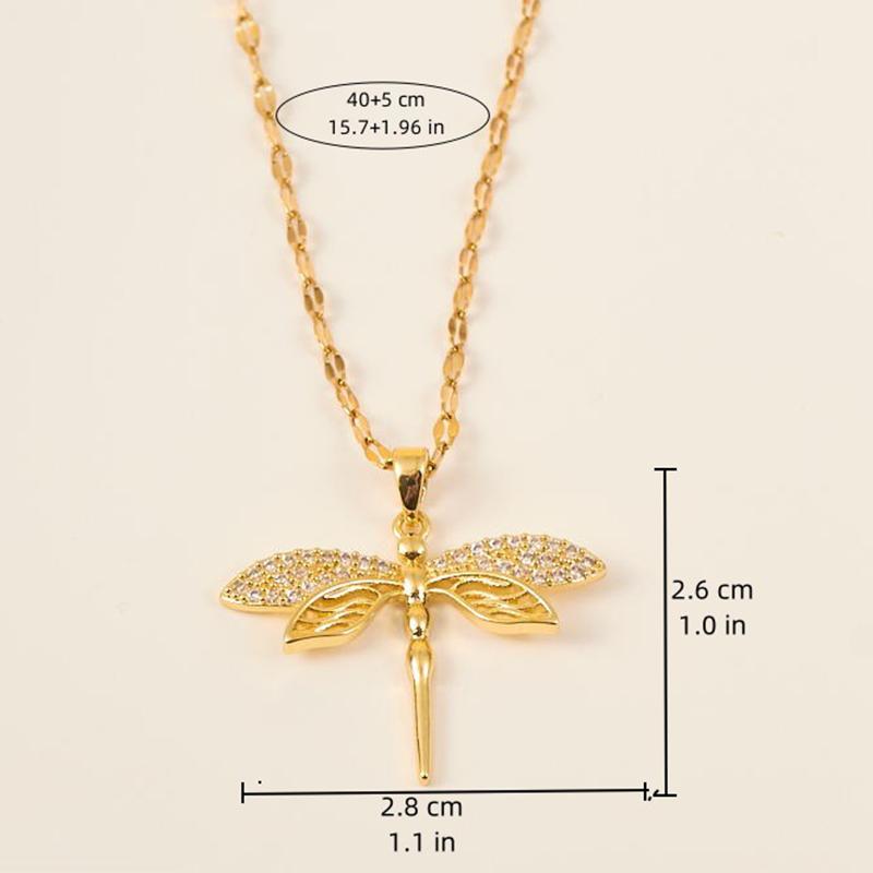 Trendy Gold Color Dragonfly Wings Necklaces For Women Stainless Steel Crystal Necklace Everyday Jewelry Gifts