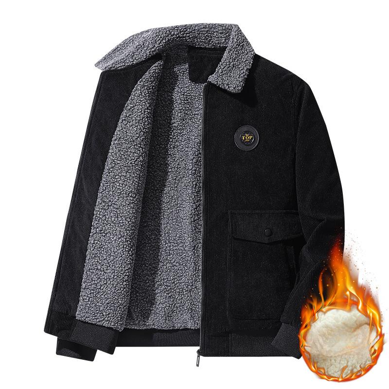 Kurtka sztruksowa męska odzież robocza męska jesień i zima kurtka z jagnięcego aksamitu duży rozmiar kurtka zimowa plus aksamitny płaszcz bawełniany dla mężczyzn