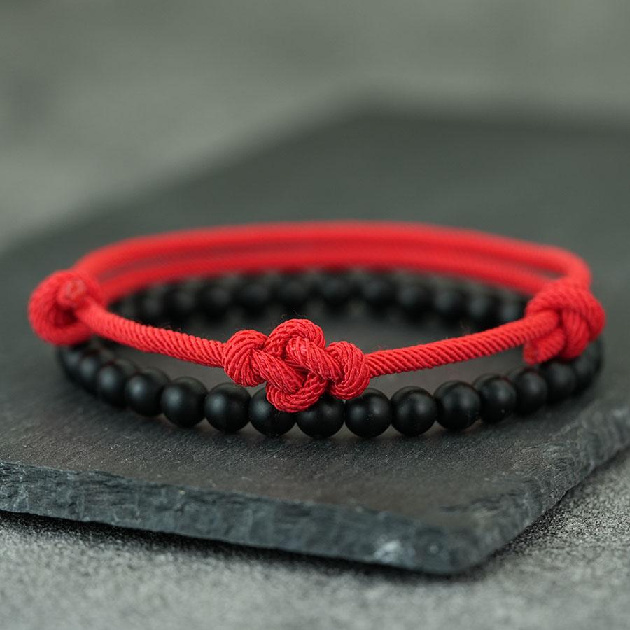 

Стильный набор из 2 регулируемых браслетов на шнурке для мужчин, 6 мм матовый камень, ручная работа, плетеный узел, браслет на запястье, Новый год, повседневный, для пары