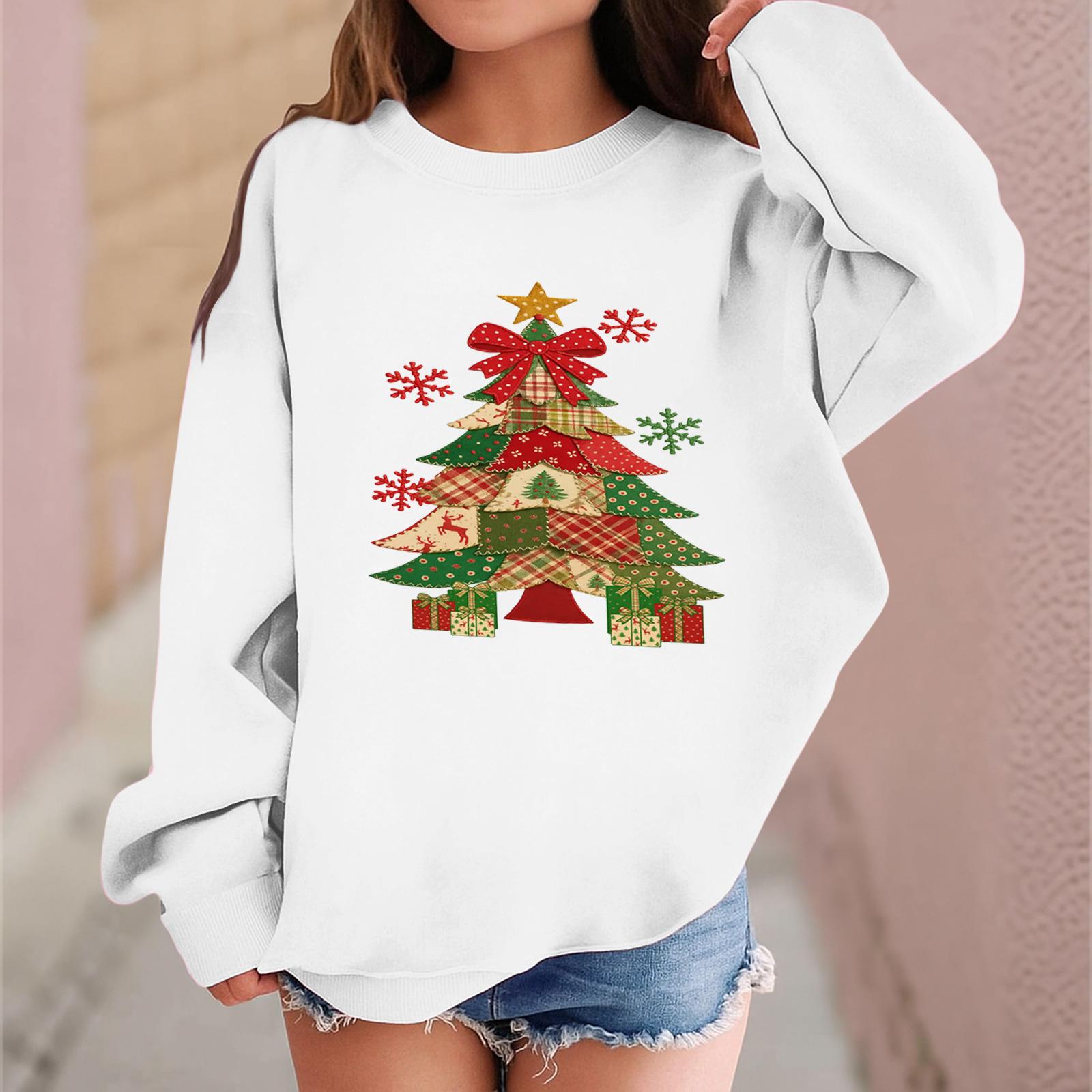 

Детский модный повседневный пуловер с длинными рукавами и свободного кроя с рождественским принтом 110 белый