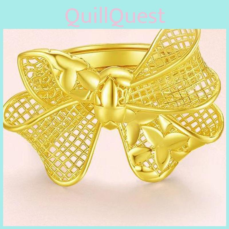 Gold Exquisite Womens Plated Ring With Large Floral Butterfly Adjustable Design
