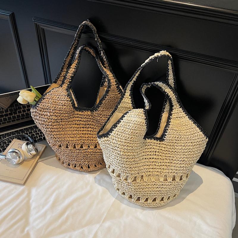 Yogodlns Straw Tote Bag Large Capacity Straw Bag For Women Woven Fashion Handmade Boho Shoulder Bag High-end Seaside Vacation Beach Bag
