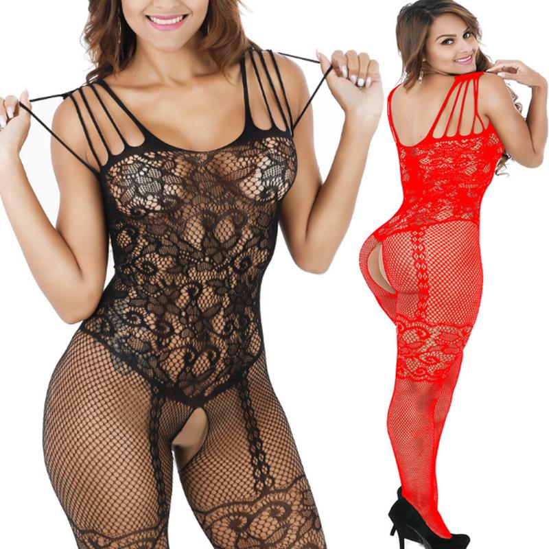 Good Women's Sleepwear Sexy Transparent Hollow Underwear One-piece Stockings Body Adult Sling Open Crotch Bodysuit New 1PC