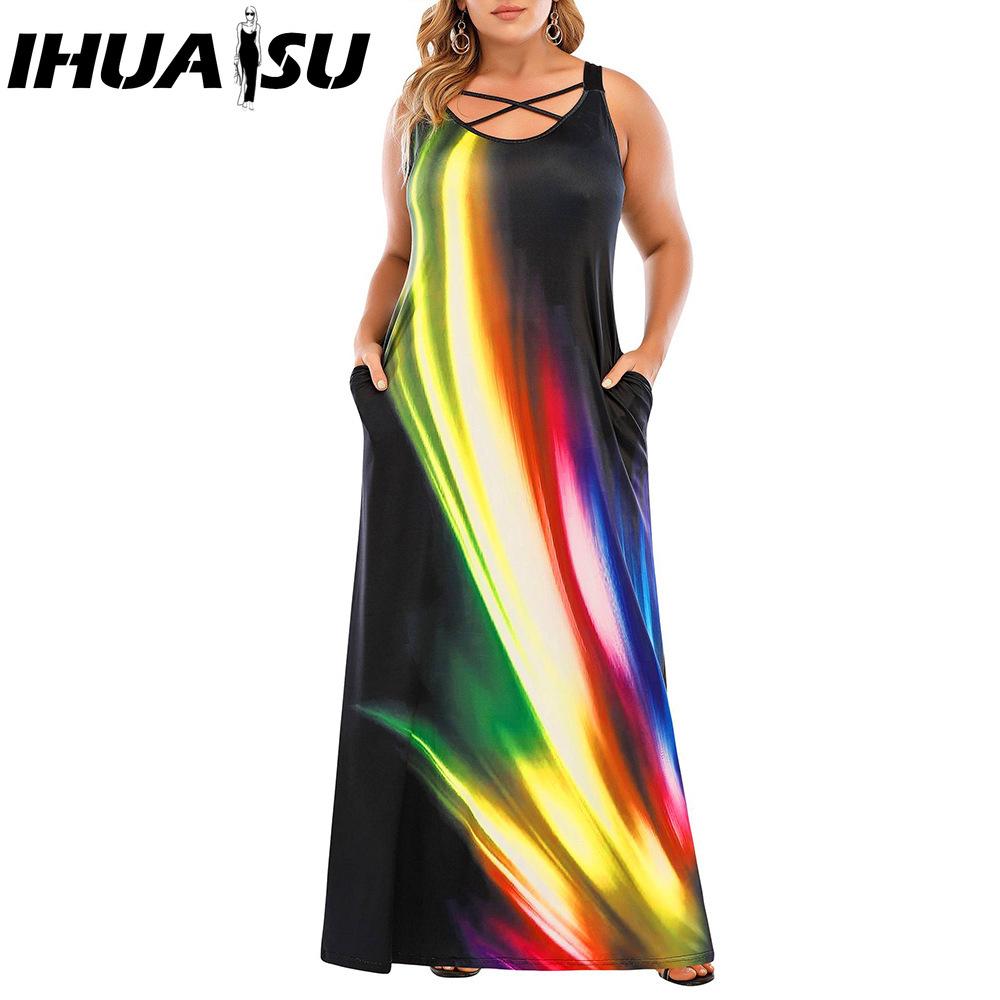 

IHUASU Женские модные летние весенние платья без рукавов с U-образным вырезом в стиле кэжуал XXXXL