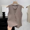 Summer French Retro Irregular Single-Breasted V-Neck Sleeveless Slim Knitted Vest For Women