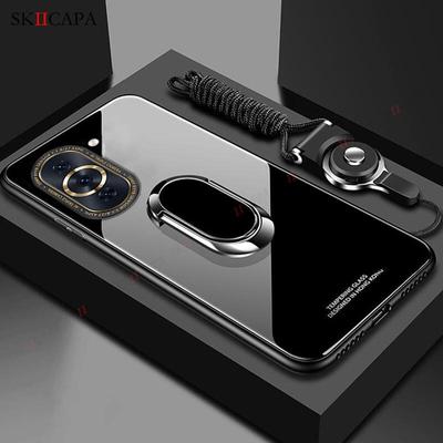 Fundas Voor Huawei nova 10 Pro Gehard Glas Telefoonhoesje Capa Voor Nova Y60 9SE 8 9 10 Pro 8i 8SE Ketting Lanyard Koord Magnetische Ringhouder Stand Cover
