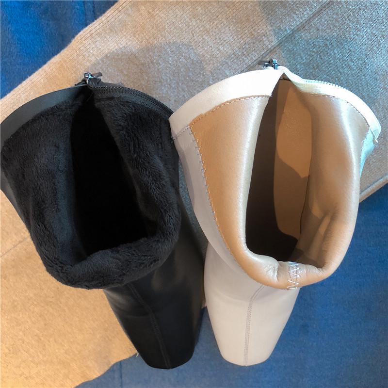 Oryginalne skórzane buty damskie zimowe botki z owczej skóry modne buty damskie na zamek zwięzły kwadratowy nosek cienki obcas ręcznie robione buty