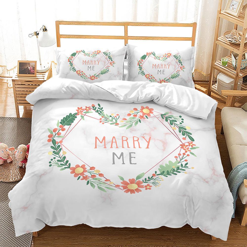Simple Couple Bohemian Romantic Flower Bed Three-Piece 3D Digital Printing Kit Quilt Cover