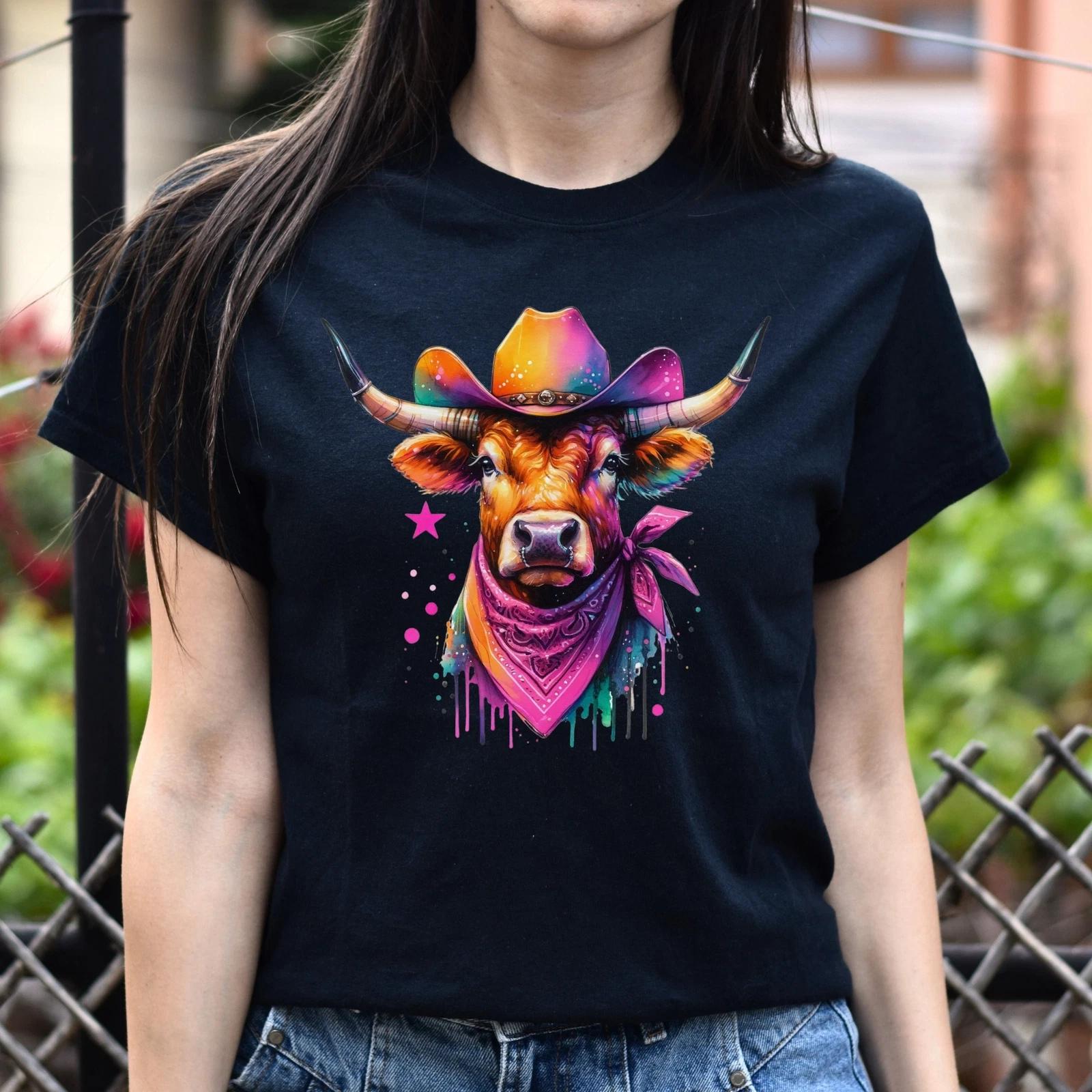 Texas Longhorn Color Splash Unisex T-Shirt pink Texas girl tee Black Navy Dark H 4XL