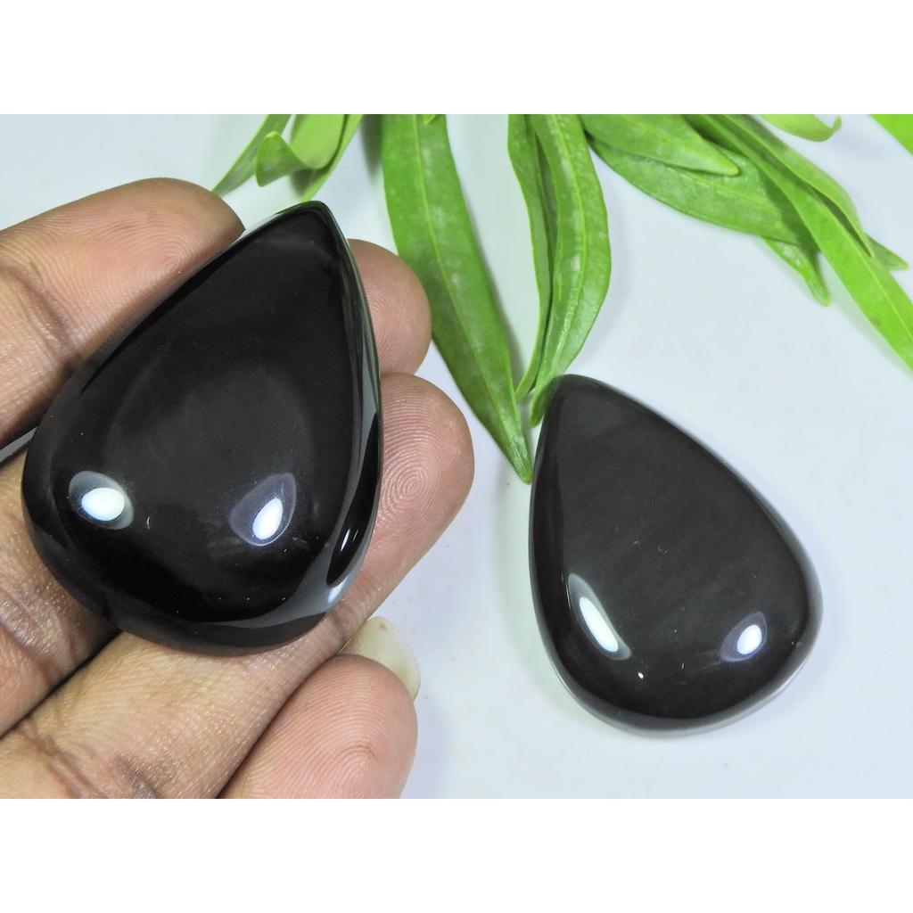 2Pcs 174Cts. Natural Rainbow Obisidan Pear Cabochon Gemstone 28X40-31X47MM A-123