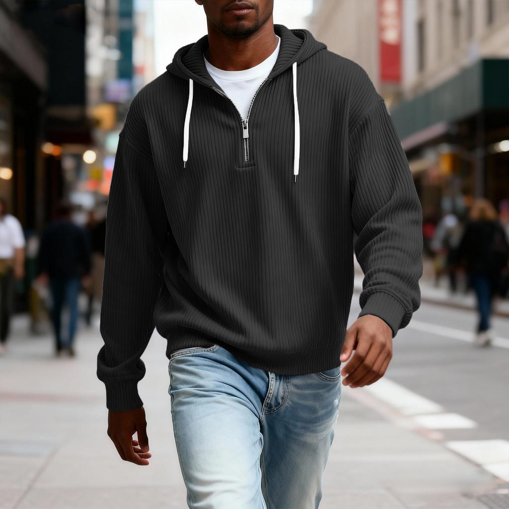 Men's Casual Color Zipper Long Sleeve Hooded Sweatshirt, Everyday Zipper Casual Long Sleeve T-Shirt