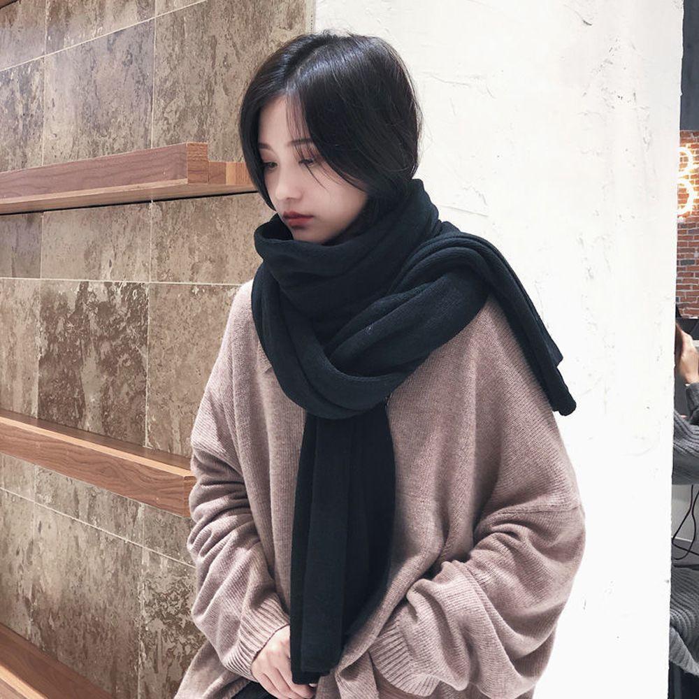 Student Wool Knitted Winter Thick Warm Scarf Korean Style Wraps Women Men Wraps Pure Color Scarf