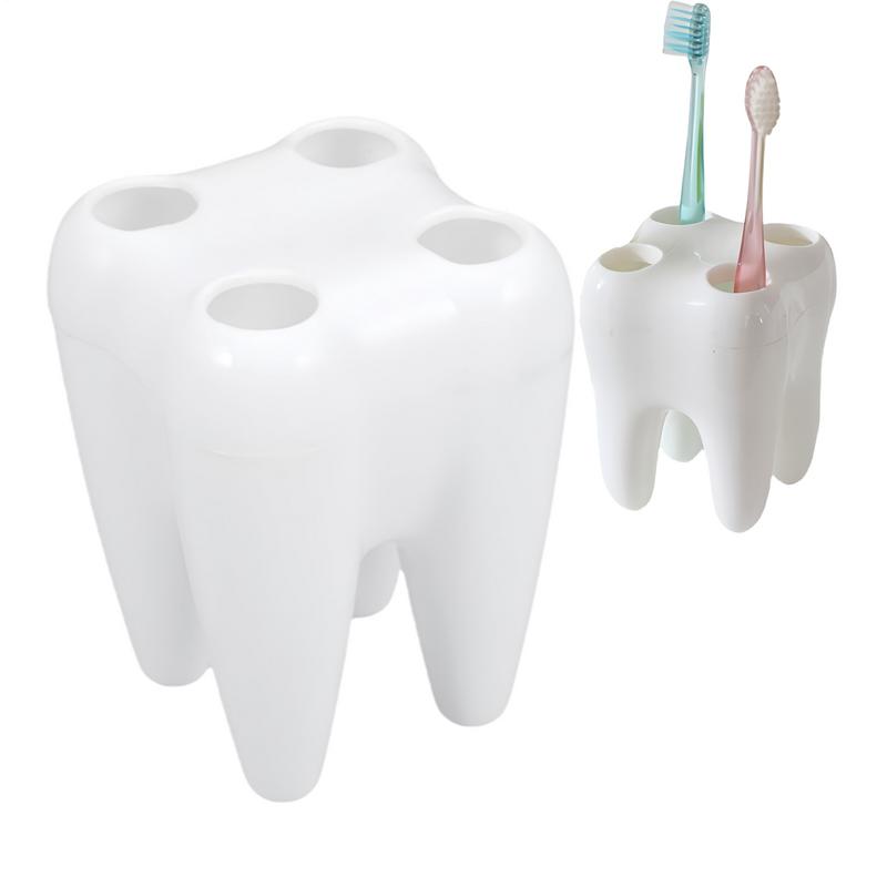 creative cartoon White Toothbrush Holder Stylish Tooth Shape Toothbrush Storage Desktop Accessories 4 Hole Toothbrush Stand