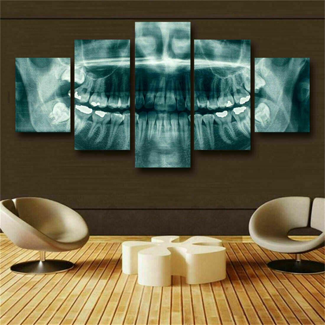 

No Framed 5 Pieces X-ray Full Teeth Dental Clinic Dentist Wall Art Canvas Posters Pictures Paintings Home Decor for Living Room 20x35 20x45 20x55cm