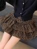 Women's High-Waisted Leopard Print A-Line Skirt - Double Layer, Slimming, Fluffy, Short, for Petite, Autumn/Winter 2025