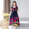 Women's Half Sleeve Print A-Line Dress Crew Neck Loose Waist Casual Summer Midi Rayon Dress For Middle-Aged Mothers Multiple Colors Optional