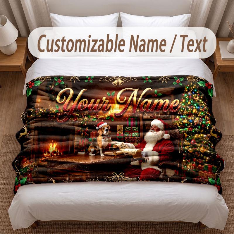Christmas Theme Soft Blanket Personalized Custom Name Text Print Warm Blanket Home Sofa Bedroom Decor