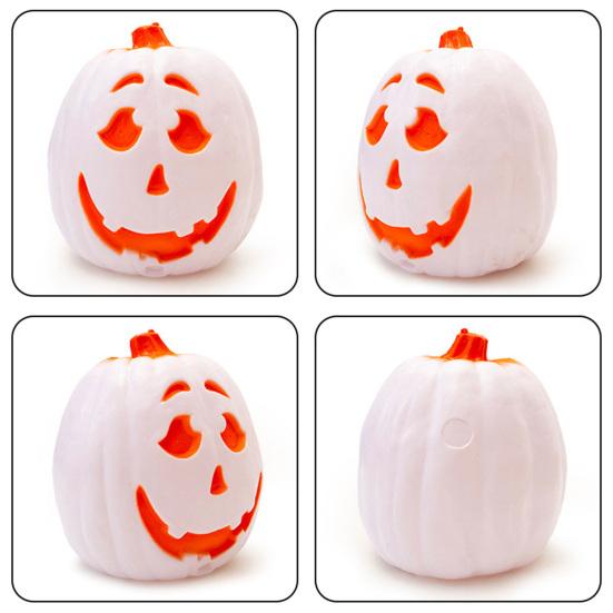 Halloween Kürbislaterne Gruselige LED Leuchtende Gebogene Kürbislampe mit Sound für Süßes oder Saures Partys Innen Außen Tischdeko