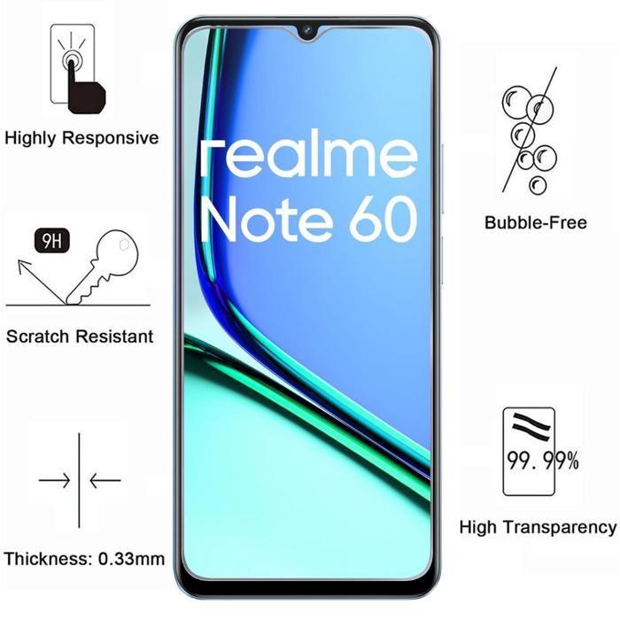 Härdat glas - Phonillico® - Realme Note 60 - 2-pack - Reptåligt - Skärmskydd