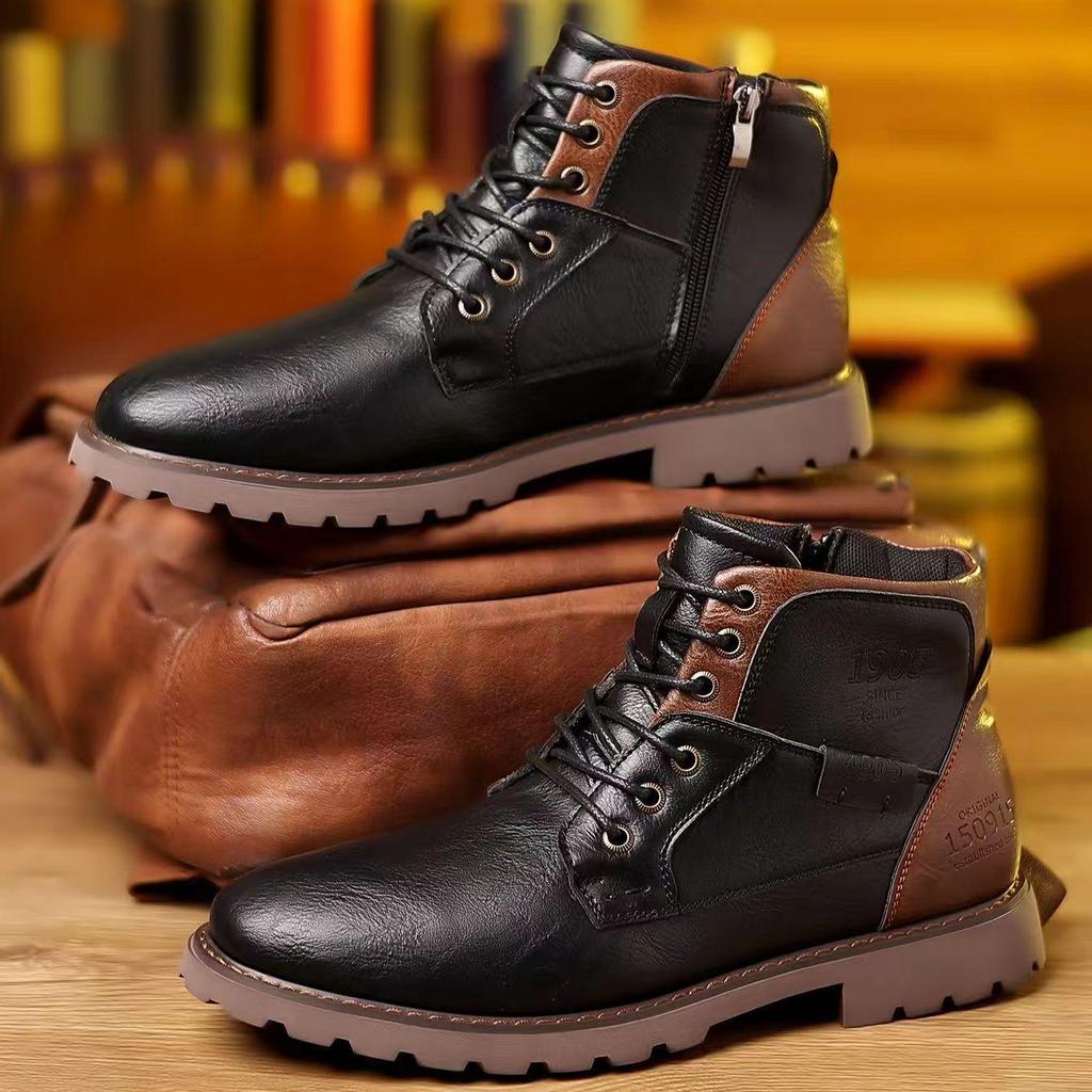 Men's Cross-Border Martin Boots: Casual Zipper High-Top Desert Work Boots, Large Size, Retro Style for Autumn and Winter.
