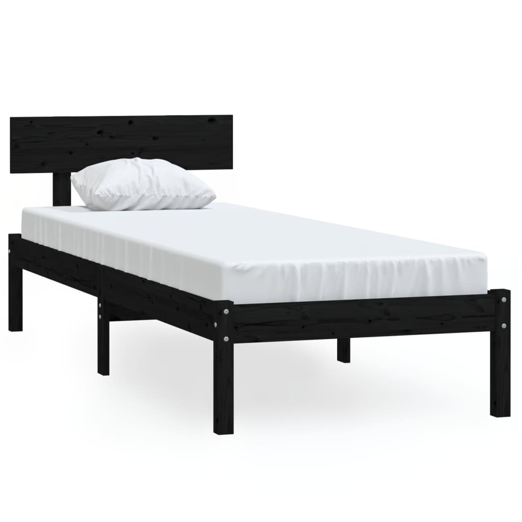 vidaXL Massivholzbett Schwarz Kiefer 90x190 cm