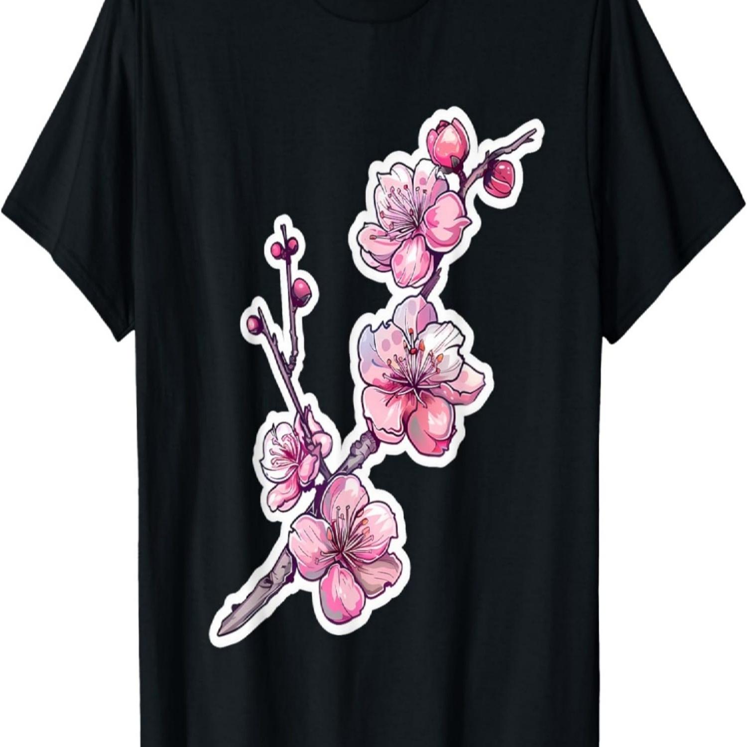 Япония Цветочный Рисунок Сакура Цветок Вишни Цветок Вишни Футболка S чёрный