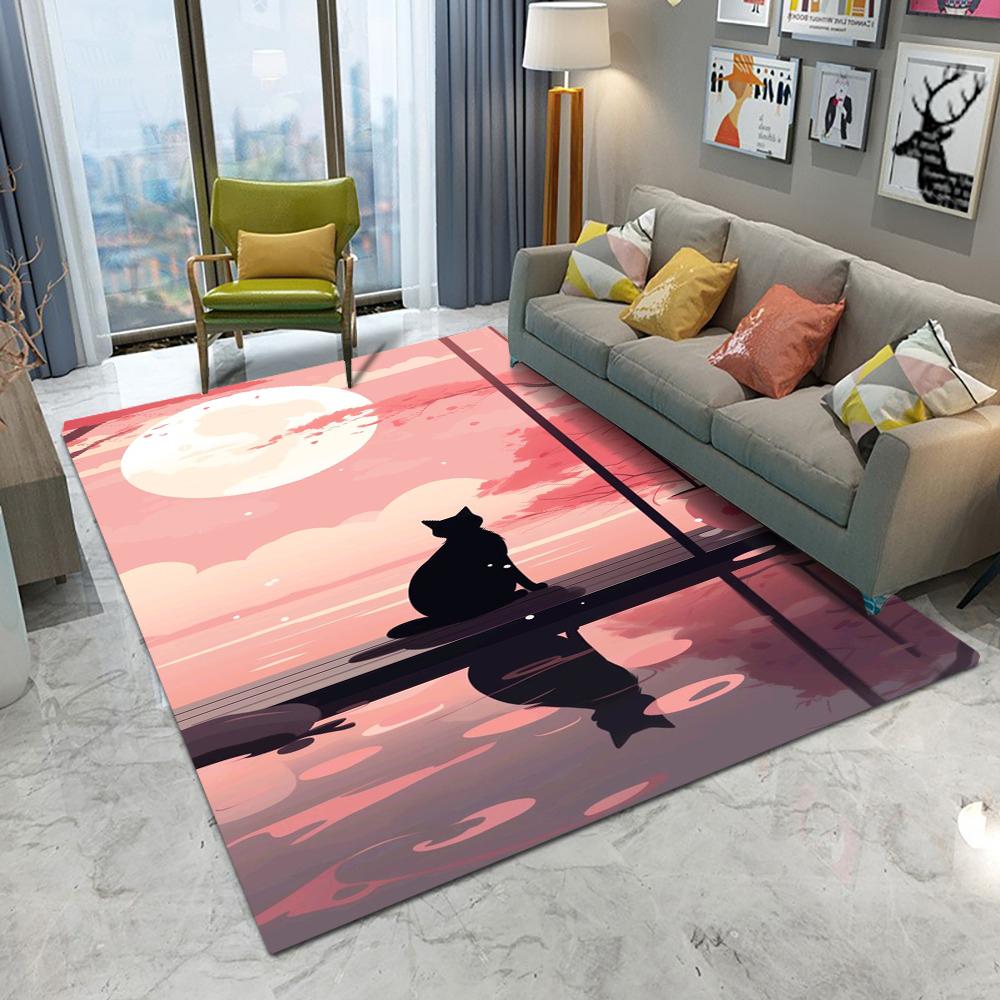 

Night Scene Themed Carpet With Moon Cat Patterns Artistic Illustration Style Dreamy Elegant Non Slip Rug For Living Room Bedroom 40x60CM