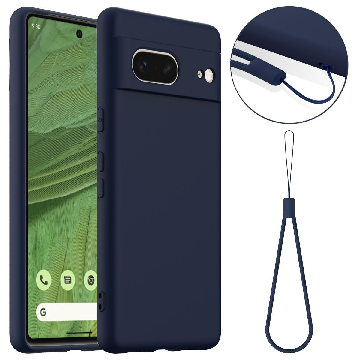 

For Google Pixel 7 5G Case Compatible with MagSafe Liquid Silicone Phone Cover with Lanyard Dark Blue