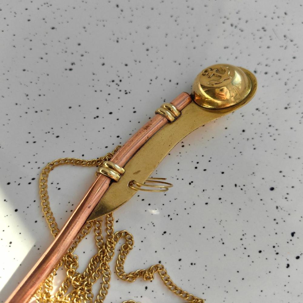 Solid Brass & Copper Whistle with Chain – Handmade Nautical Gift, 10 Cm