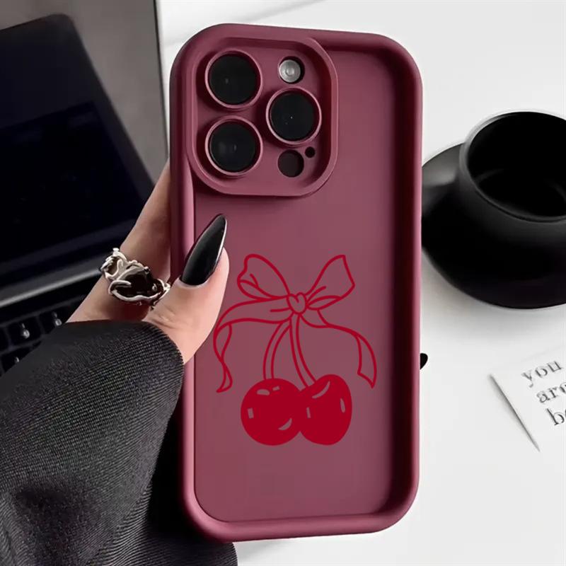 Cute Red Cherry Phone Case For iPhone 16 15 14 13 12 11 Pro Max 7 8 Plus 16E X XS XR SE 2020 Shockproof Silicone Soft Cover