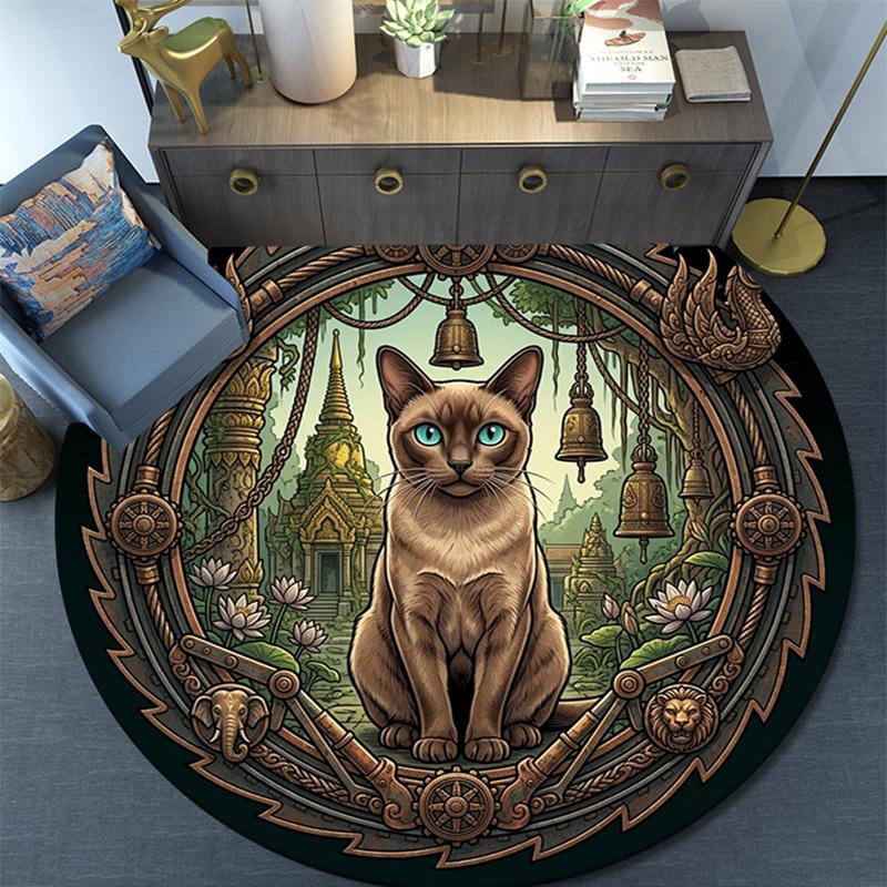Temple Cat Round Area Rug Under Office Chairs Bedroom Living Room Home Decor